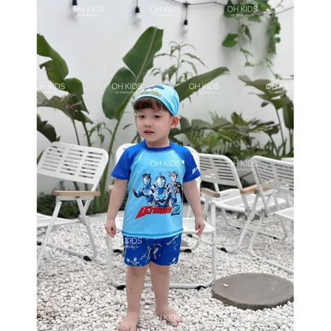 Đồ bơi bé trai, set đồ bơi chất thun họa tiết siêu nhân cho bé