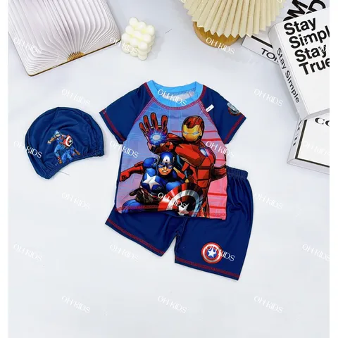 Đồ bơi bé trai, set đồ bơi chất thun họa tiết siêu nhân cho bé