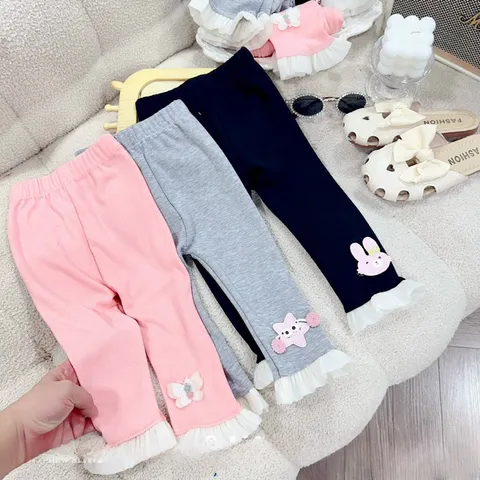 uần legging bé gái, quần legging đài chất cotton zip phối tơ cho bé 10-30kg