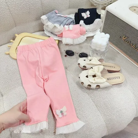 uần legging bé gái, quần legging đài chất cotton zip phối tơ cho bé 10-30kg