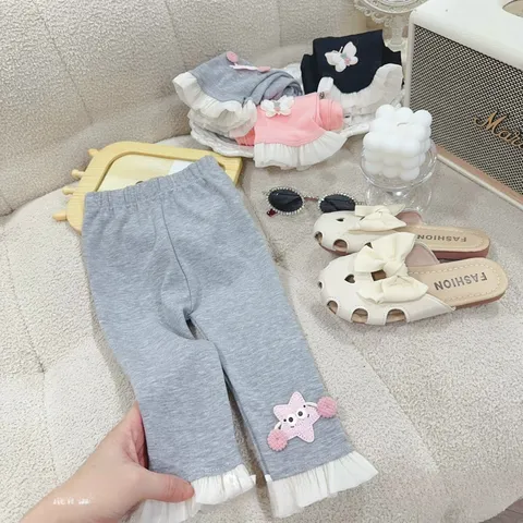 uần legging bé gái, quần legging đài chất cotton zip phối tơ cho bé 10-30kg