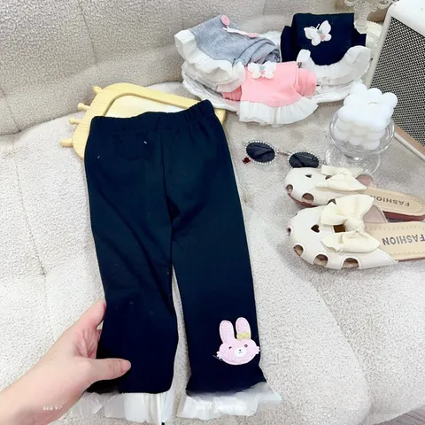 uần legging bé gái, quần legging đài chất cotton zip phối tơ cho bé 10-30kg