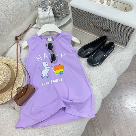 Váy bé gái, váy cotton sát nách dáng suông xẻ lưng điệu đà cho bé 10-20kg