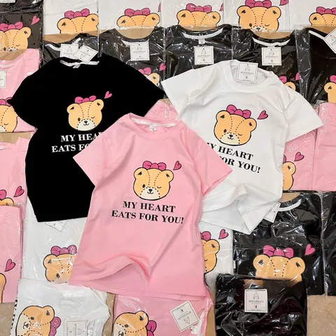 Váy bé gái, váy cotton dáng suông họa tiết gấu My Heart cho bé 8-28kg
