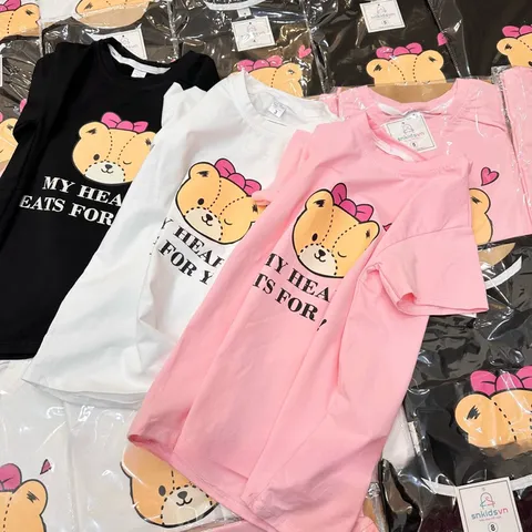 Váy bé gái, váy cotton dáng suông họa tiết gấu My Heart cho bé 8-28kg