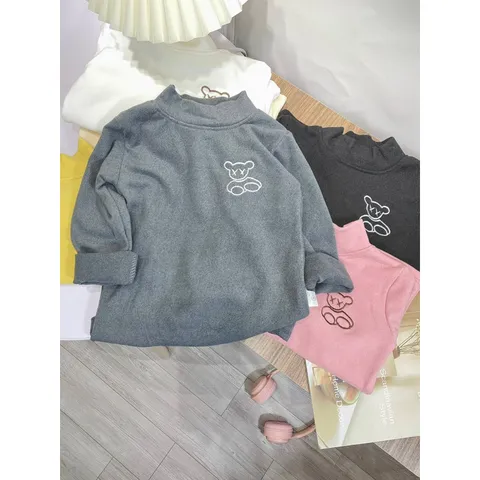 Áo giữ nhiệt cho bé, áo nỉ cổ 3 phân thêu gấu hàng Quảng Châu xịn xò cho bé trai, bé gái size 14-25kg