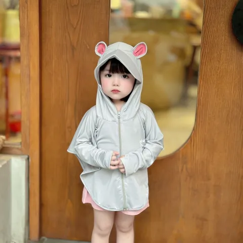 Áo chống nắng cho bé, áo choàng nắng tai thỏ chất thông hơi kim cương cho bé 8-25kg