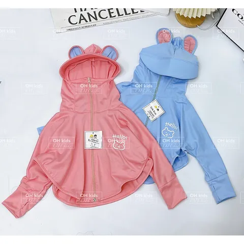 Áo chống nắng cho bé, áo choàng nắng tai thỏ chất thông hơi kim cương cho bé 8-25kg