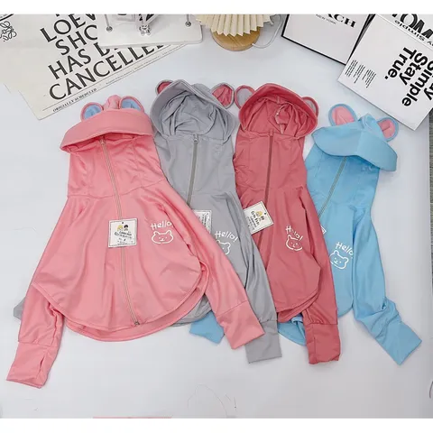 Áo chống nắng cho bé, áo choàng nắng tai thỏ chất thông hơi kim cương cho bé 8-25kg