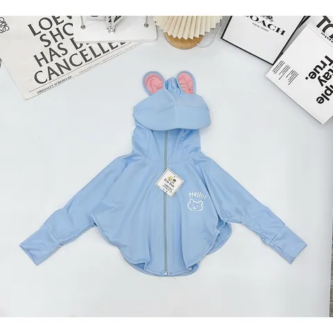Áo chống nắng cho bé, áo choàng nắng tai thỏ chất thông hơi kim cương cho bé 8-25kg