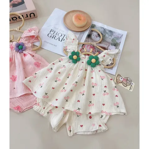 Quần áo bé gái, set bộ cánh tiên chất Musilin hoa nhồi bông cho bé 6-16kg