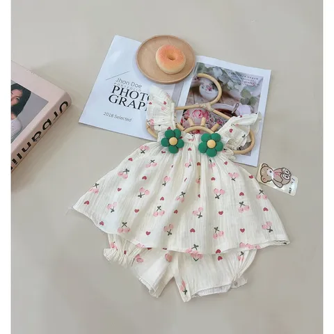 Quần áo bé gái, set bộ cánh tiên chất Musilin hoa nhồi bông cho bé 6-16kg