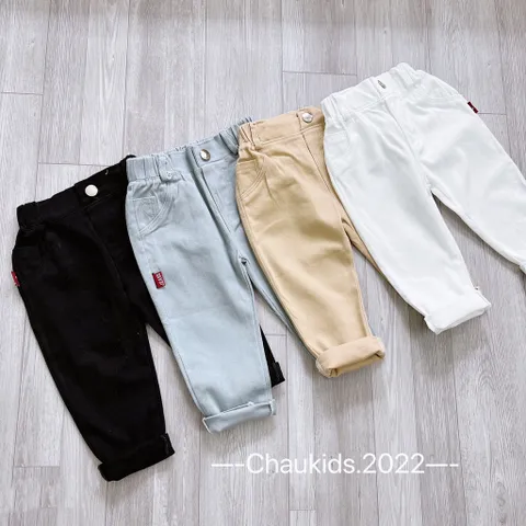 Quần kaki dài 1 cúc cho bé trai, chất kaki thô Quảng Châu loại 1 cho bé 20-35kg