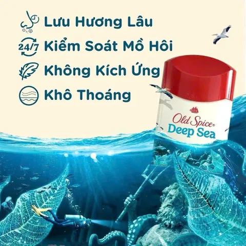 (Nhập khẩu Mỹ) Lăn khử mùi Old Spice Deep Sea giảm mồ hôi hiệu quả, mùi hương thơm mát 845926
