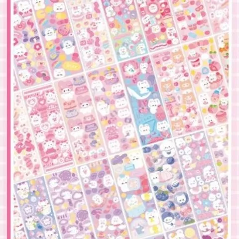 Set 20 tấm sticker lấp lánh gấu thỏ cute, sticker dán trang trí chống nước nhiều mẫu dễ thương