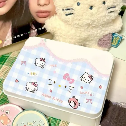 Hộp Thiếc Kitty Tone Xanh Gấu Nơ Tone Hồng Baby Dễ Thương