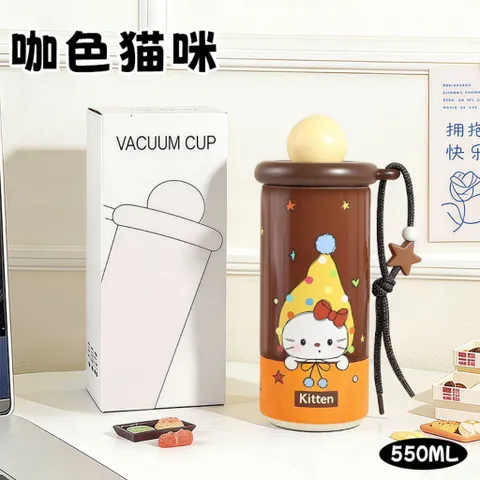 Bình Giữ Nhiệt Nắp Tròn Họa Tiết Kèm Dây Đeo Ngôi Sao 550ml Inox 316 Cao Cấp Có Dây Treo Tiện Lợi