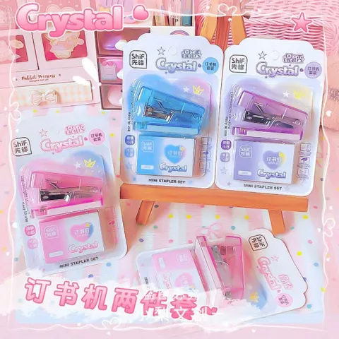 Set dập ghim Crystal kèm hộp ghim mini dễ thương dụng cụ học tập văn phòng phẩm