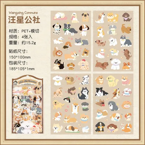 Set 4 Tấm Sticker PET Trong Suốt Cắt Bế Sẵn Mẫu Mèo & Cún Cute Pets Trang Trí Sổ Tay, Bullet Journal, Laptop (Cute Pets
