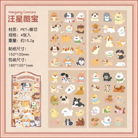 Set 4 Tấm Sticker PET Trong Suốt Cắt Bế Sẵn Mẫu Mèo & Cún Cute Pets Trang Trí Sổ Tay, Bullet Journal, Laptop (Cute Pets