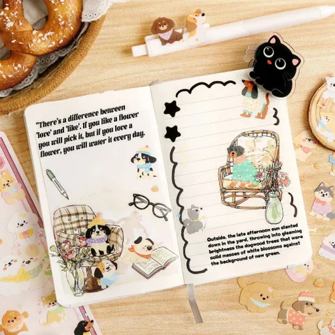 Set 4 Tấm Sticker PET Trong Suốt Cắt Bế Sẵn Mẫu Mèo & Cún Cute Pets Trang Trí Sổ Tay, Bullet Journal, Laptop (Cute Pets