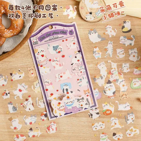 Set 4 Tấm Sticker PET Trong Suốt Cắt Bế Sẵn Mẫu Mèo & Cún Cute Pets Trang Trí Sổ Tay, Bullet Journal, Laptop (Cute Pets