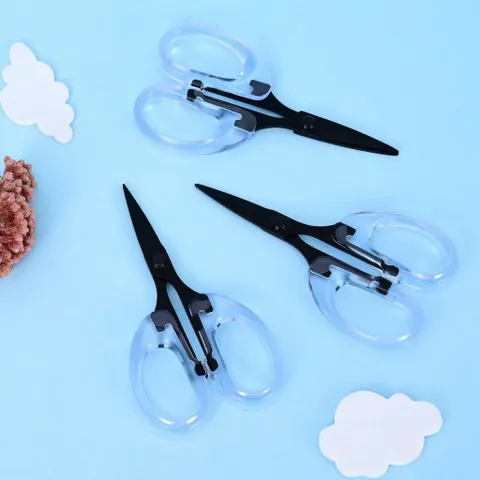 Kéo Văn Phòng Oule Tay Cầm Trong Suốt Lưỡi Thép Mạ Titan Đen Chống Gỉ Chống Dính 120mm Mini Cute Tiện Lợi