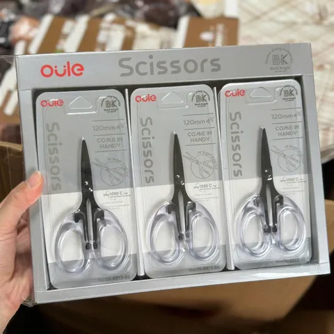 Kéo Văn Phòng Oule Tay Cầm Trong Suốt Lưỡi Thép Mạ Titan Đen Chống Gỉ Chống Dính 120mm Mini Cute Tiện Lợi