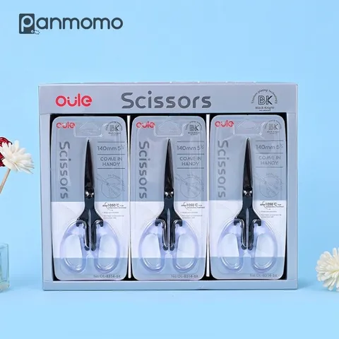 Kéo Văn Phòng Oule Tay Cầm Trong Suốt Lưỡi Thép Mạ Titan Đen Chống Gỉ Chống Dính 120mm Mini Cute Tiện Lợi
