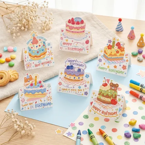 Thiệp Chúc Mừng Sinh Nhật Gập Đôi Hoạt Hình Cute Động Vật Cầm Hoa Tulip Thiệp Cảm Ơn Viết Lời Chúc Tặng Bạn Bè Học Sinh