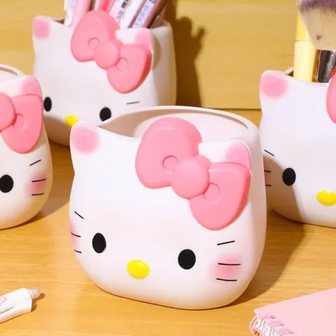 Ống cắm bút Hello Kitty nơ trắng đựng bút, cọ trang điểm, bàn chải đánh răng