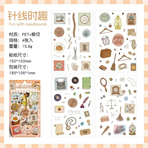 Set 4 Tấm Sticker Trong Suốt Cắt Bế Sẵn Trang Trí Sổ Tay, Bullet Journal, Scrapbook Style Vintage Cute (Gift in the Dalm