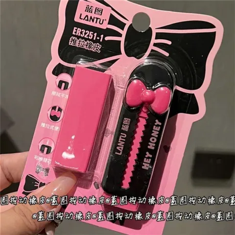 Bút tẩy nơ hồng đen LANTU kèm 1 tẩy sơ cua bút tẩy xóa tiện dụng dễ thương