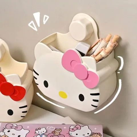 Hộp đựng kem đánh răng Hello Kitty treo tường, không đục lỗ, màu hồng