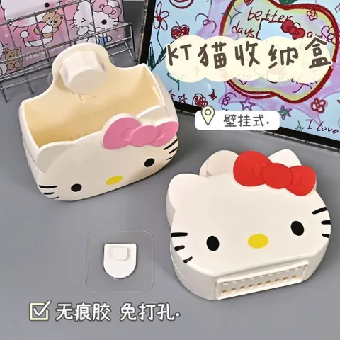 Hộp đựng kem đánh răng Hello Kitty treo tường, không đục lỗ, màu hồng