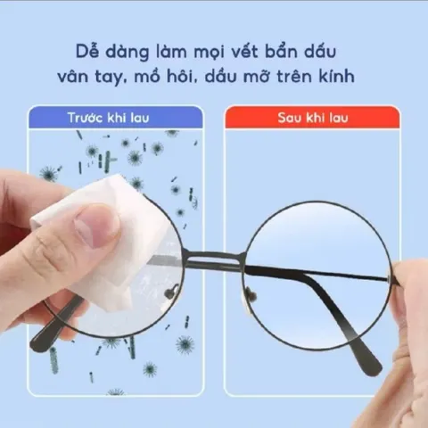 Hộp 100 Khăn Lau Kính Nano Ướt Dùng 1 Lần Chống Bám Hơi Nước, Chống Mờ Sương Cho Kính Mắt, Màn Hình Điện Thoại, Laptop