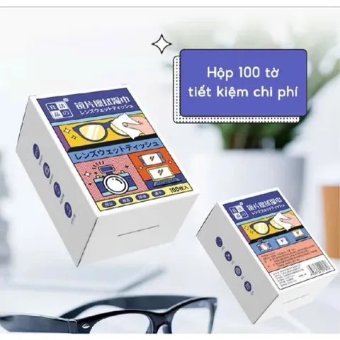 Hộp 100 Khăn Lau Kính Nano Ướt Dùng 1 Lần Chống Bám Hơi Nước, Chống Mờ Sương Cho Kính Mắt, Màn Hình Điện Thoại, Laptop