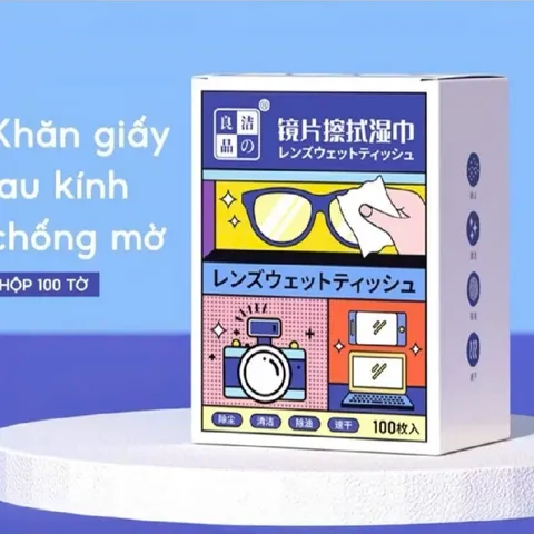 Hộp 100 Khăn Lau Kính Nano Ướt Dùng 1 Lần Chống Bám Hơi Nước, Chống Mờ Sương Cho Kính Mắt, Màn Hình Điện Thoại, Laptop