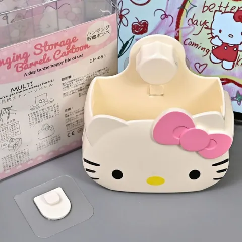 Hộp đựng kem đánh răng Hello Kitty treo tường, không đục lỗ, màu hồng