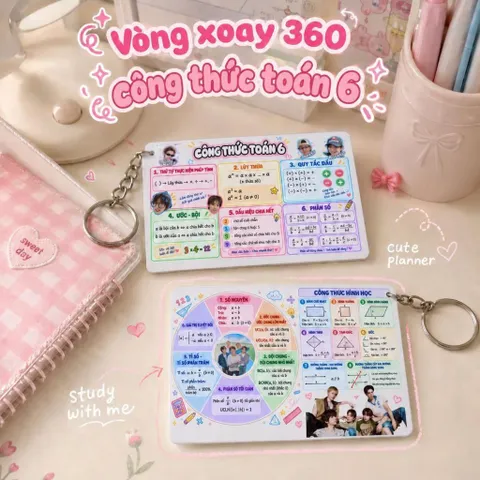 Móc khóa công thức toán lớp 5 lớp 6 lớp 7 in hình Cortis, bảng công thức toán học bỏ túi, công thức hình học