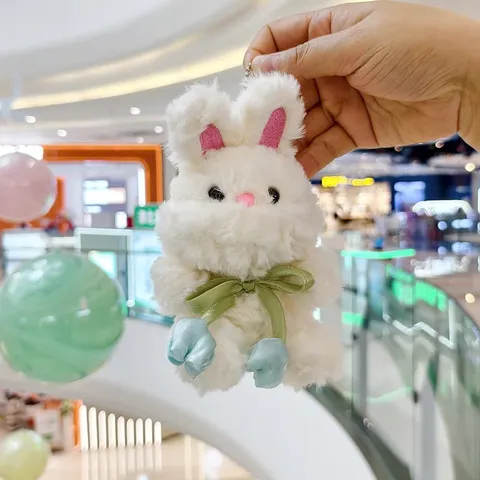 Móc Khóa Thỏ Trắng Buộc Nơ Hoa Tulip 16cm – Thú Bông Mini Treo Cặp, Túi Xách, Chìa Khóa Dễ Thương, Quà Tặng Cute