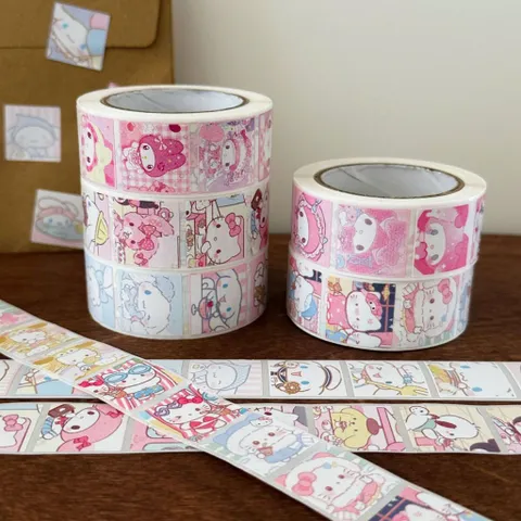 Cuộn 500 tem sticker Sanrio trang trí, sticker cuộn nhiều mẫu dễ thương dán sổ tay đồ dùng học tập