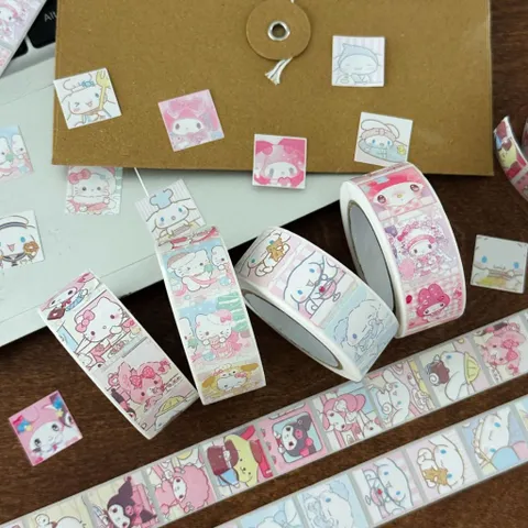 Cuộn 500 tem sticker Sanrio trang trí, sticker cuộn nhiều mẫu dễ thương dán sổ tay đồ dùng học tập