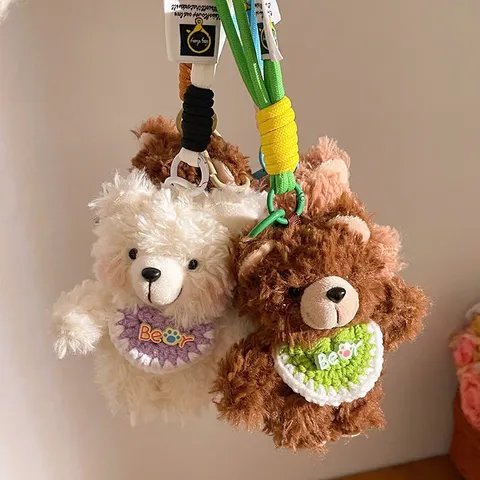 Móc Khóa Teddy Xù Đeo Yếm Kèm Phụ Kiện Cute Gấu Bông Mini Treo Balo Túi Xách Quà Tặng Dễ Thương