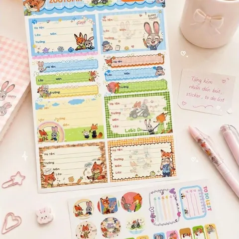 Set 20 Nhãn Vở Zootopia Dễ Thương Cho Học Sinh Tự Dán Tiện Lợi