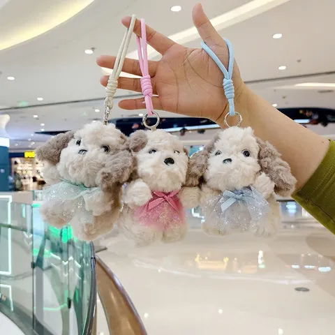 Móc Khóa Gấu Teddy Tai Nâu Mặc Yếm Voan 14cm – Gấu Bông Mini Treo Cặp, Túi Xách, Chìa Khóa Dễ Thương, Quà Tặng Cute