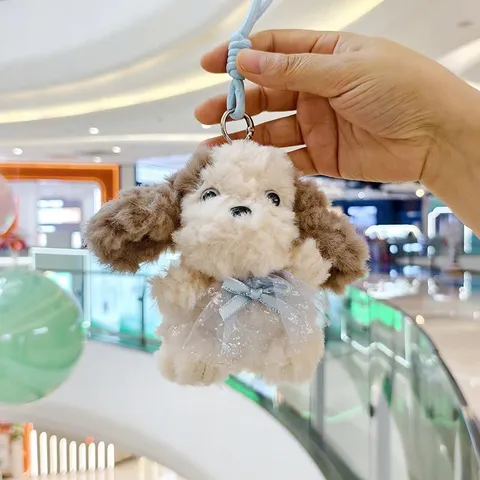 Móc Khóa Gấu Teddy Tai Nâu Mặc Yếm Voan 14cm – Gấu Bông Mini Treo Cặp, Túi Xách, Chìa Khóa Dễ Thương, Quà Tặng Cute