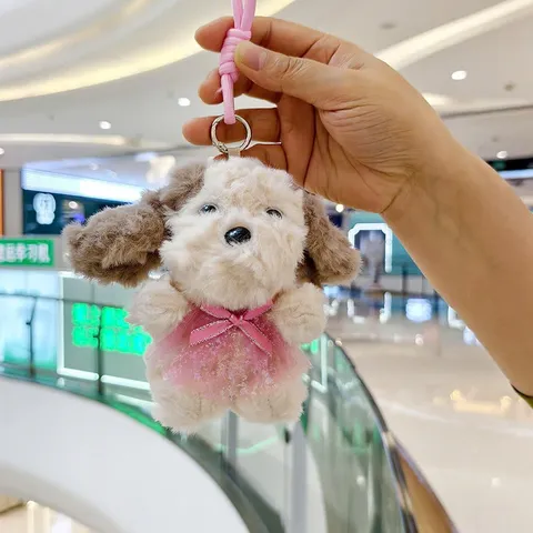 Móc Khóa Gấu Teddy Tai Nâu Mặc Yếm Voan 14cm – Gấu Bông Mini Treo Cặp, Túi Xách, Chìa Khóa Dễ Thương, Quà Tặng Cute