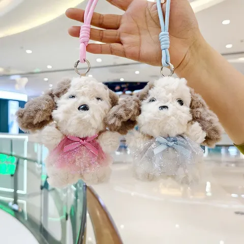 Móc Khóa Gấu Teddy Tai Nâu Mặc Yếm Voan 14cm – Gấu Bông Mini Treo Cặp, Túi Xách, Chìa Khóa Dễ Thương, Quà Tặng Cute