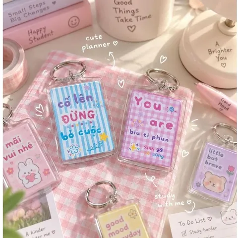 Móc khóa nhựa MeMe handmade thông điệp cute, móc khóa trang trí balo túi xách, quà tặng nhỏ xinh